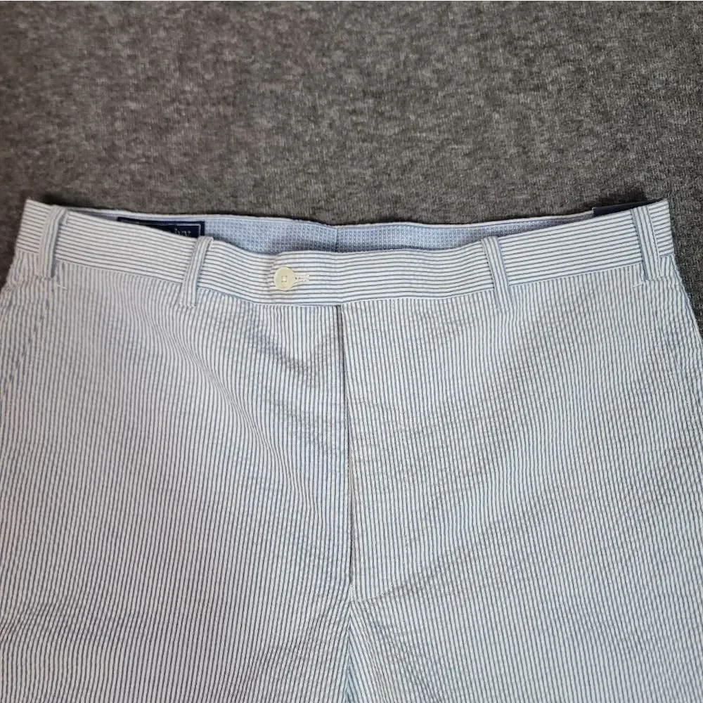 Crown & Ivy Seersucker Mens Modern Fit Pant Size 34W × 32L Blue White Striped